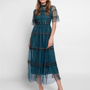 Gorgeous embroidered Sarah Teal midi Dress